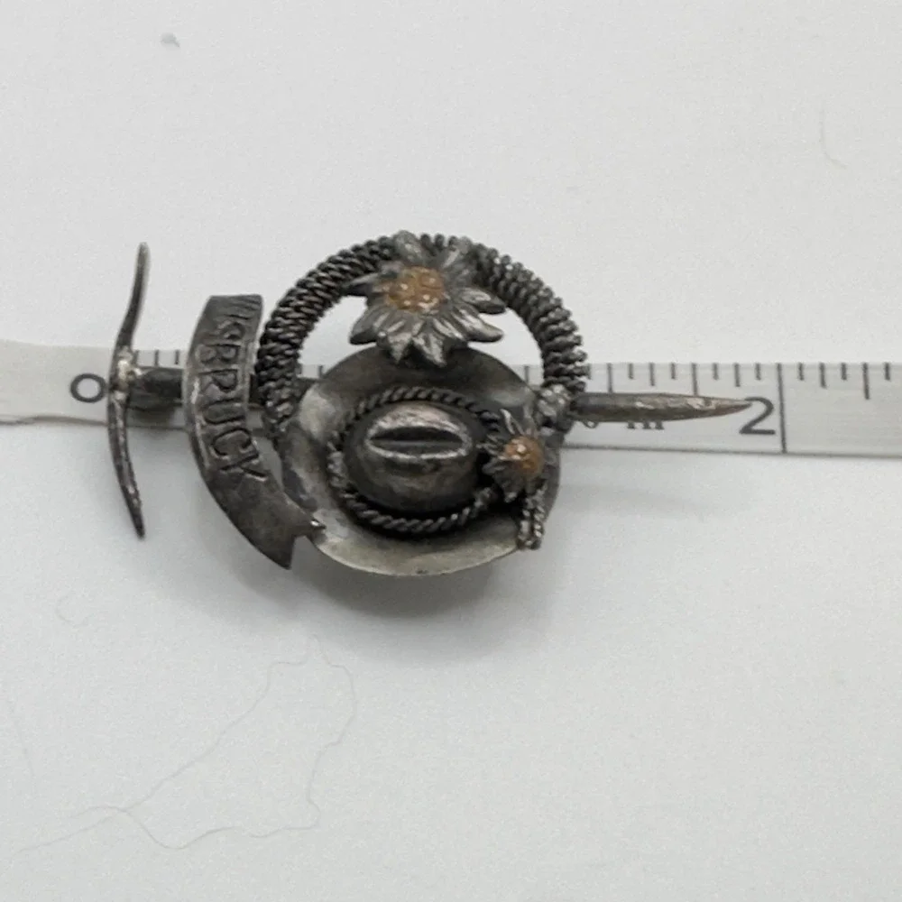 Vintage Innsbruck Austria Souvenir Brooch Edelweiss Hat Alpine Silver Tone 60s